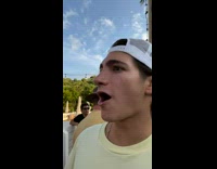 Guy reacts with friend after posing 