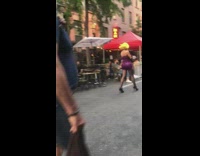 Drag yellow wig purple dress catwalk NYC part 1