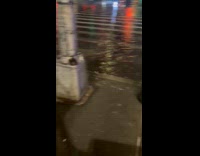 Filmer show flood on street crosswalk night