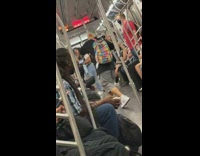 Grandpa blasts music and dances in subway 