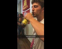 Guy uses arm cast to open beer