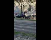 Girl black skirt run and spin street