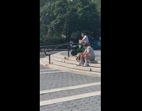 Guy rides toy car around park pt. 2