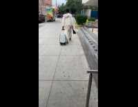 Man wearing rabbit onesie on street