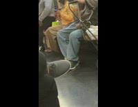 Lady two purple dumbbells exercises arms subway 