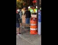 Collab WINY - Man hiding inside traffic barrel