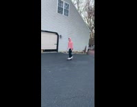 Pink hoodie guy does skateboard flip friends jump and spin 