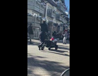 Grey sweater girl poses at ski resort 