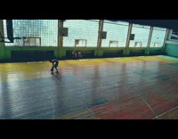 Guy shoots basketball from half court thrice