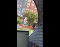 Guy leans forward holds blue shorts pt. 2 
