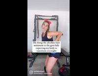 Lady lip syncs while working out
