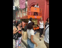 Platform lift vehicle disturb line of people