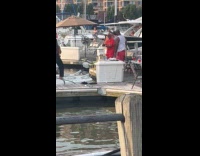 Woman slips and falls down from boat 