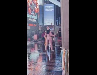 Woman pink outfit titkok dance Times Square