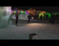 Woman with flash light circles around woman in pose