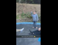Little boys crying broken trampoline