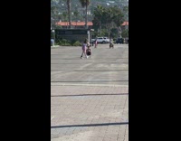 Girl footwork dance moves line of trees