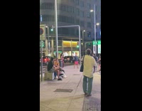 Woman maroon dress model photo shoot sidewalk
