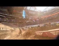 Guy riding dirt bike almost lands on other rider