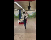 Collab Subway Creatures - Man Sings at Subway Station as Audience gets on Train 