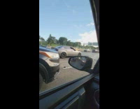 Abandoned cars on freeway after flood