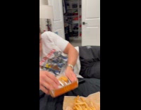 Dog jumping to get hoomans attention eating nuggets 