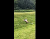 Boy Riding Scooter Falls on Face Down Hill