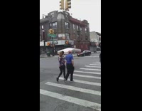 Guy crosses street white mattress on head 