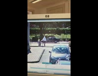 Guy gets hit by a car and then goes through the air 