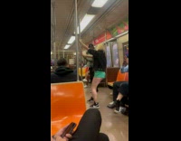 Collab winy - Woman pole dance while people clap and cheer in the train