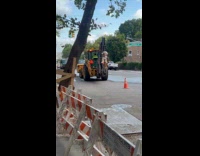 Large teddy bear decoration on excavator truck