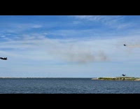Jet plane takes off from airport and fly low from the crowd