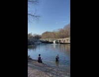 Woman selfie walk waist deep falls yoga