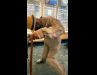 Old man dances with new his eyeglasses