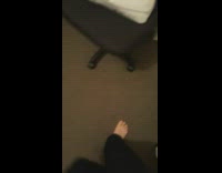 Brown cat in white bag falls chair