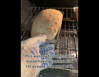 Pulling out baking bread and drops 