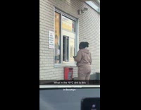 Collab winy - Woman walking orders food in drive thru