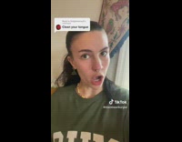 Girl finished coffee clean your tongue