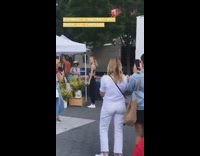 Fitness influencer photo shoot at farmers market