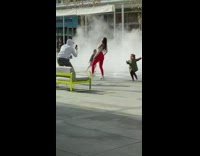 Red leggings water mist dance video 