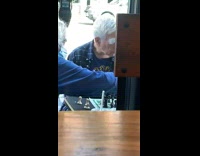 Old guy has big bushy white eyebrows 