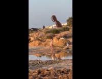 Collab IITW - Woman white beach dress poses beach sunset