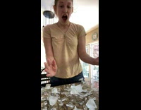 Glass cup of ice suddenly shatters and breaks 