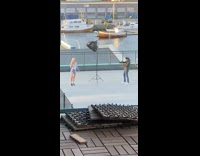 White shirt girl light dome lake boats 