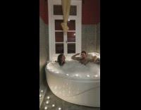 Girl puts bubbles on face guy bath
