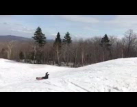 Guy loses skis as he flips snow 
