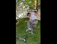 Guy attempts to ride unicycle across grass 
