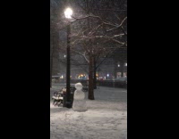 Snowman made by different people at park