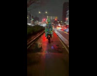 Christmas tree costume ride electric bicycle night