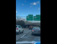 Container truck hits under bridge got stuck